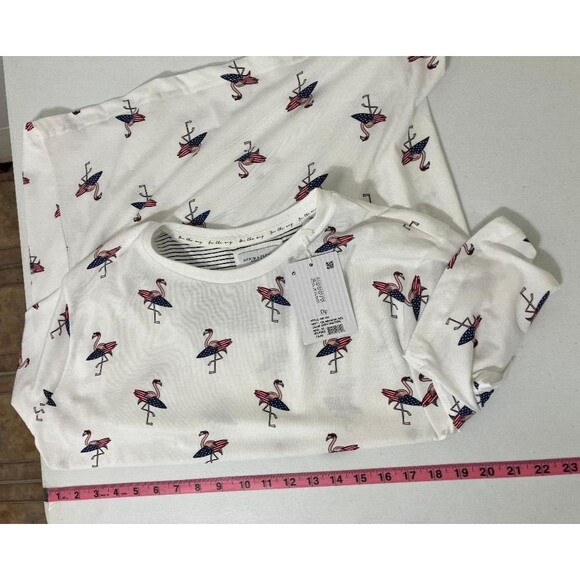 New Denim & Flower Woman's White Flamingo Surfboard Shirt American Flag USA  XL - Picture 8 of 10